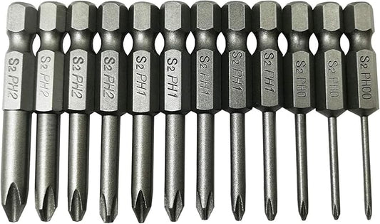 Phillips Cross Screwdriver Bits, 12Pcs 1/4 Hex Shank Magnetic Cross Phillips Screw Head Screwdriver Bits Electric Screwdriver Set Power Tools | 2 inch length