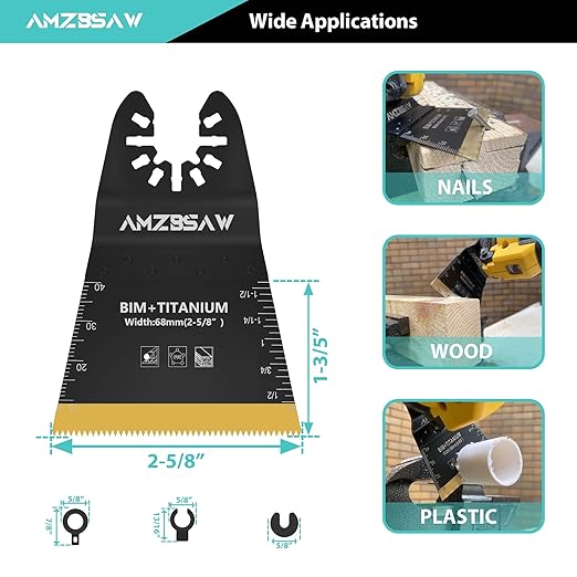 12PCS Titanium Oscillating Multitool Blades Metal Cutting, 68MM Titanium Saw Blades for Metal Nails Hard Material and Wood Plastic, Multi Tool Blades Kits Fit Dewalt Bosch Ryobi