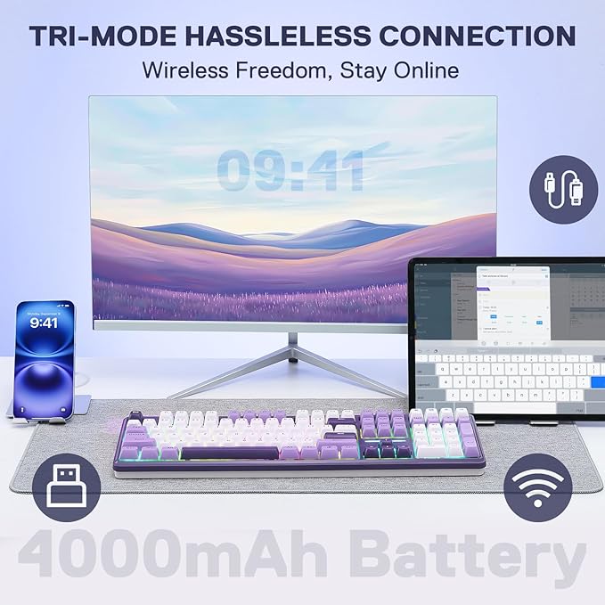 Redragon K745 PRO Wireless Gasket RGB Gaming Keyboard, 108 Keys Mechanical Keyboard w/Extra 4 Hotkeys, Hot-Swap South-Facing LED Socket, 5-Layer Noise Dampening, Round PBT Keycaps, Mint Mambo Switch