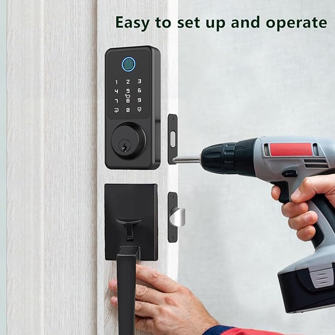 Smart Front Door Lock Handle Set, Keypad Door Lock with Handles, Fingerprint Keyless Entry Smart Locks Handle Kit, Electronic Smart Deadbolt with Auto Lock, Code, APP for Home, Apartment