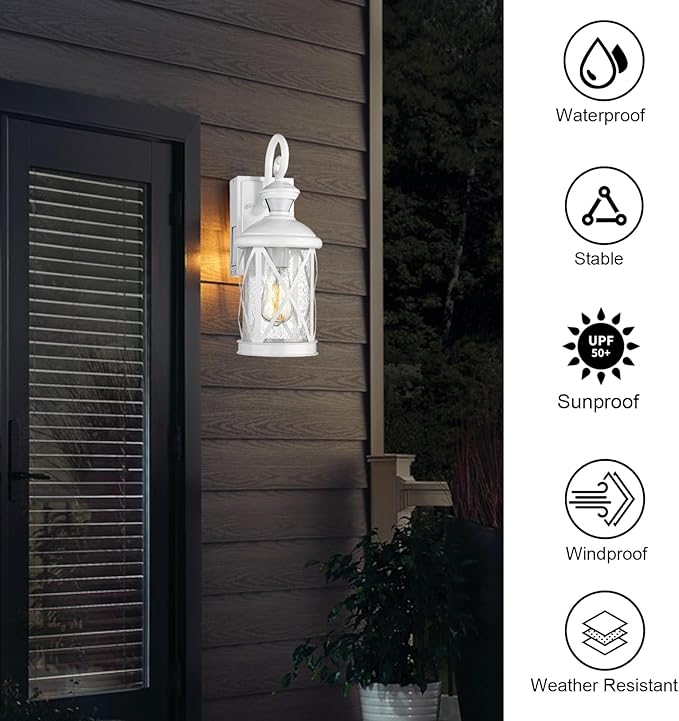Darkaway Motion Sensor Outdoor Wall Light Dusk to Dawn Outdoor Porch Light with GFCI Outlet Waterproof Exterior Wall Sconce with Seeded Glass White Lighting Fixture for House Patio Garage