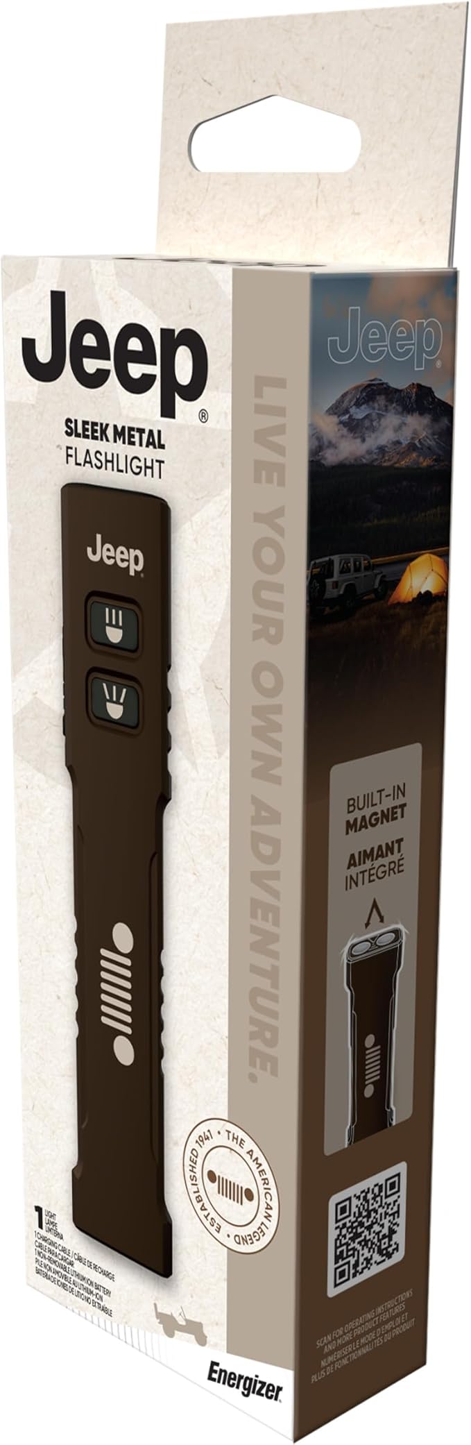 Energizer Jeep Sleek Metal Rechargeable LED Mini Flashlight, 1,250 Lumens, Conveniently Small EDC Flashlight with Portable Design and Durable Metal Construction