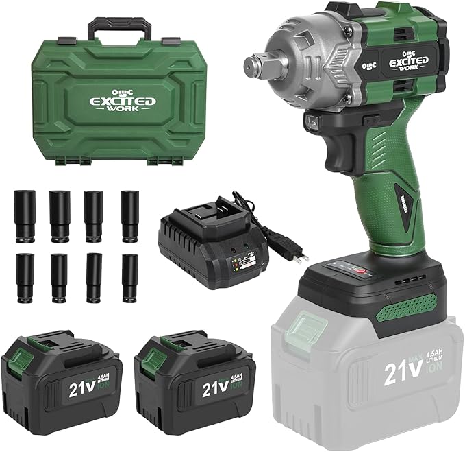 20V Brushless Impact Wrench Kit, 600Nm 1/2 Inch Impact Wrench with 2 x 4.5Ah Battery, 2500RPM High Torque Impact Gun, Fast Charger and Tool Box