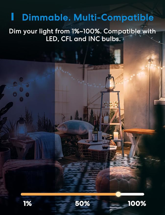 meross Outdoor Dimmer Plug, Smart Outdoor Plug Works with Apple HomeKit, Alexa, Google Home, IP44 Outdoor Dimmer for String Lights Lamps, Patio Lights with Voice & Remote Control, Schedule & Timer