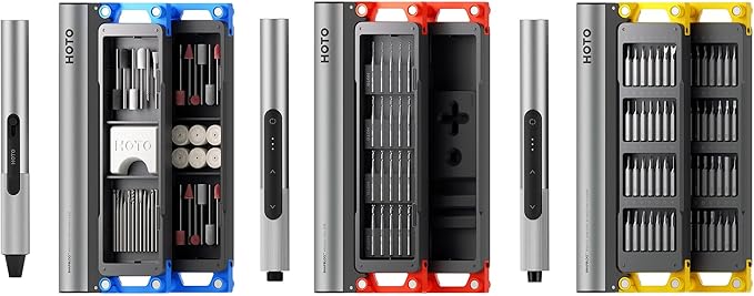 HOTO SNAPBLOQ 3-in-1 Master DIY & Repair Tool Kit, Brushless Motor, Magnetic Attachment System, 114 Extensive Accessories, Mini Tool Kit for 3D Printer Sanding, Electronics, PCB, Jewelry, DIY Crafts