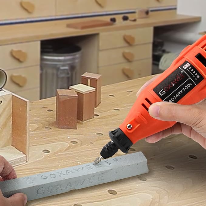 GOXAWEE Rotary Tool Kit with Keyless Drill Chuck and Flex Shaft, Variable Speed Electric Multiuse Tool & 140 Accessories for Cutting, Drilling, Engraving, Grinding, Sanding, Polishing, Crafts, and DIY