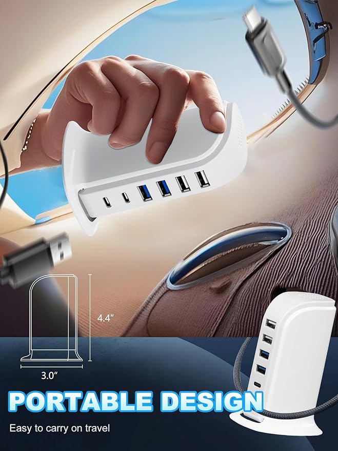 USB Charger, Charging Station for Multiple Devices 45W, Fast Charging Blocks with Dual Type C Ports, 4 USB Charging Hub Organizer Multiport for iPhone, Ipad, Smartphones, Travel Accessories