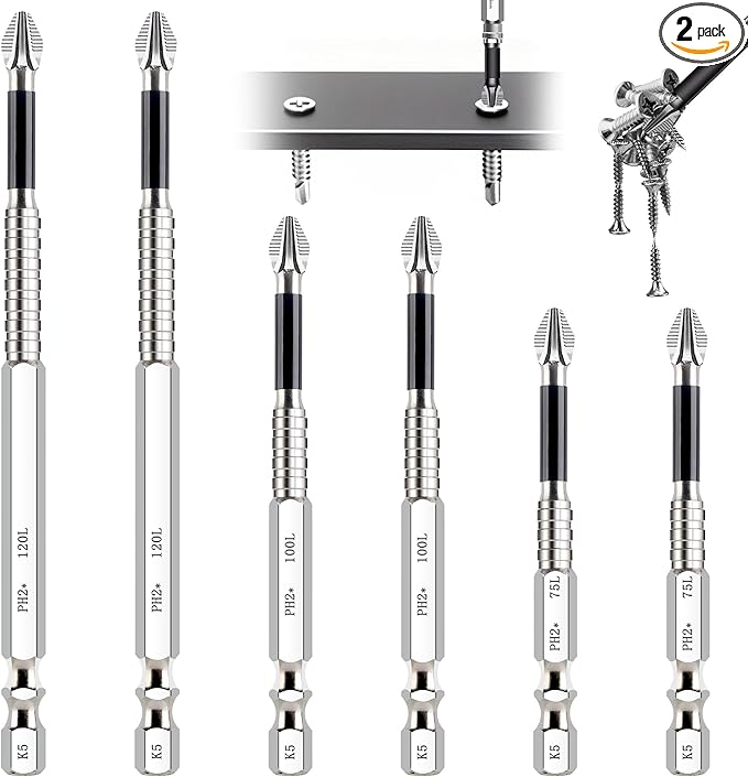 High Magnetic Screwdriver Drill Bit Set, Anti-Slip Magnetic Electric Screwdriver Set, 2025 New K5 Impact Resistant Non Slip Bit, 6Pcs/Set- 70 100 120mm