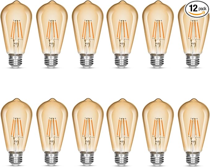 LED Edison Bulb 4W,Antique 40W Vintage Edison Bulb,E26 Light Bulb Non Dimmable Led Bulb 450 Lumens 2300K Amber Warm,Pack of 12