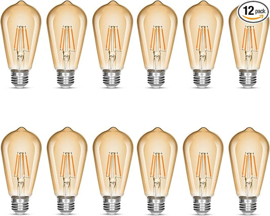 LED Edison Bulb 4W,Antique 40W Vintage Edison Bulb,E26 Light Bulb Non Dimmable Led Bulb 450 Lumens 2300K Amber Warm,Pack of 12