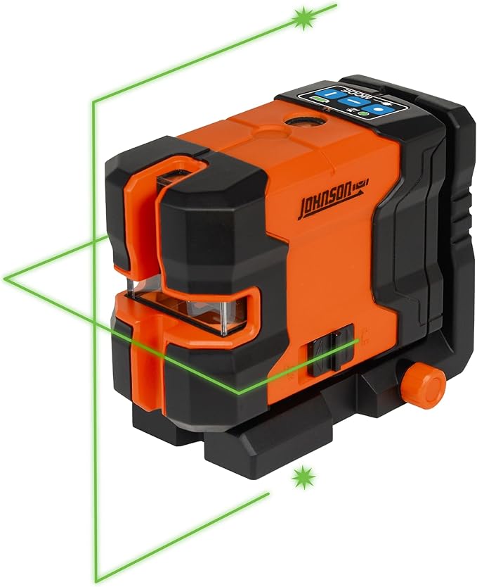 Johnson Level & Tool JLD300-GN2D Laser Level, Self-Leveling Cross-Line & 2 Dot Laser with GreenBrite® Technology, Magnetic Base, Hard-shell Carry Case, Lithium Ion Battery, Magnetic Target