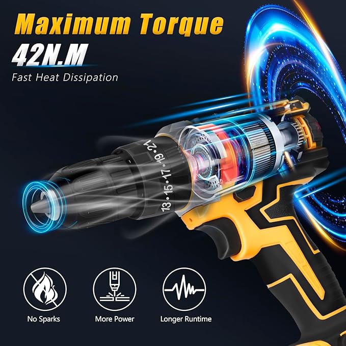 Cordless Drill Tool Kit Set: 21V Power Drill Tool Box with Battery, 2-Speed, 42N.m Max, Electric Screwdriver Driver for Men Home Hand Repair Basic Toolbox Tools Sets Drills Case