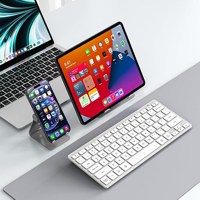 BFRIENDit Wireless Bluetooth Compact Keyboard Ultra - Quiet Chocolate Keys 2.4GHz Connection Slim Wireless Computer Keyboard for Mac, Windows 11/10/8/7/Vista, Microsoft & PC, Smart TV - Silver