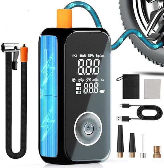 Cordless Tire Inflator Portable Air Compressor, Mini Portable Air Pump with Rechargeable Battery, Tire Pressure Gauge, 150PSI with Auto Shut-off, Smart Air Pump for Car, Motorcycle, Bike, Ball(White)