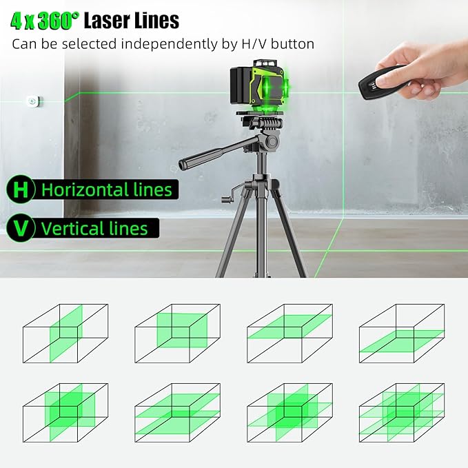 16 Line Laser Level 360 Self Leveling with tripod, 4x360° Cross Line laser Level Tool for Construction Project,Floor Tile, Picture Hanging, 2 Batteries,Magnetic Bracket & Remote Control