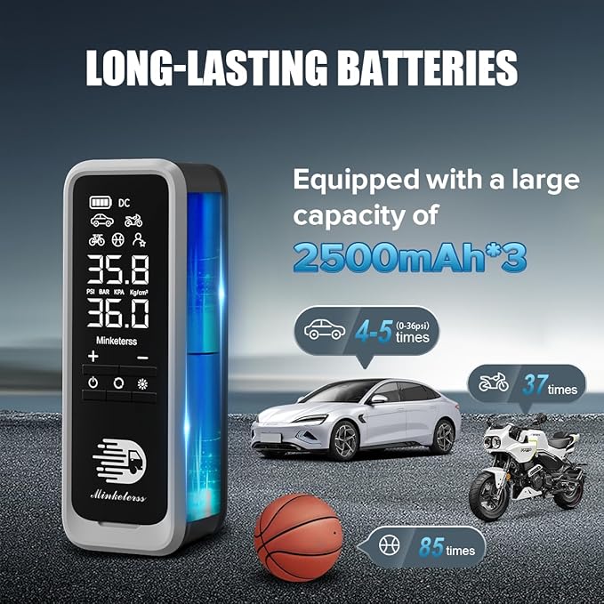 Tire Inflator Portable Air Compressor/Pump for Car Tires w/Digital Tire Pressure Gauge - Air Compressor (160 PSI) - Motorcycle, Electric Bike Pump and Bicycle Pump w/LED Light