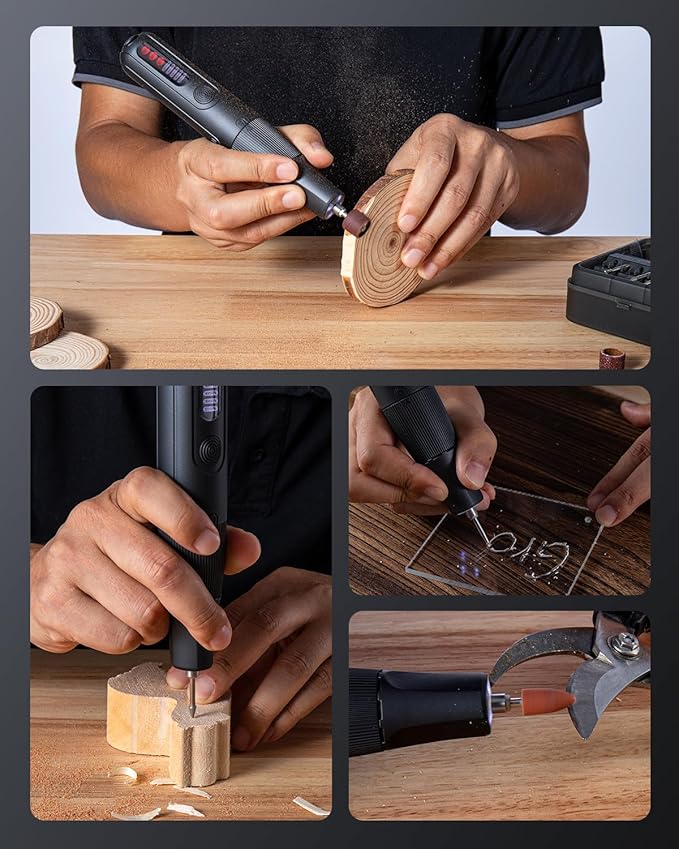 GROWNEER Mini Cordless Rotary Tool Kit, 8V Rechargeable Rotary Tool, 5 Speeds, 117 Pcs Multi-Purpose Power Brushless Rotary Tool with Lights for Polishing, Sanding, Drilling, Engraving, DIY, Pet Nails