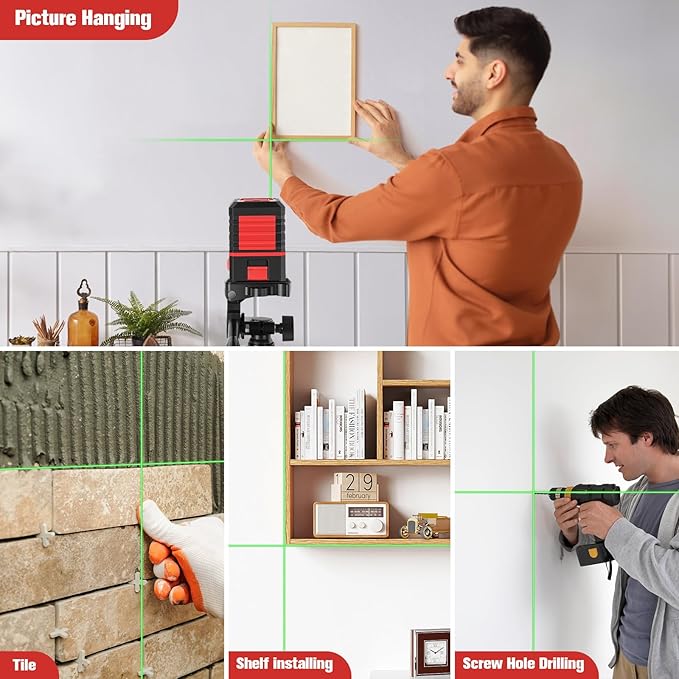 Laser Level, 100 feet 360 Self Leveling Green Cross Line lazer leveler tool with Tripod & Battery - for Picture Hanging, Construction, and DIY Home Improvement - IP54 Waterproof for Laser Measuring