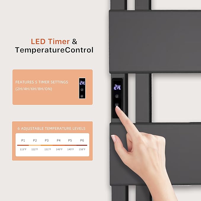 Electric Heated Towel Warmer Rack - Wall-Mounted with Timer & Temperature Control, Plug-in/Hardwired, Fast Heating, Smart Touch Panel