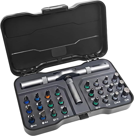 24 in 1 Magnetic Ratchet Screwdriver Set, Precision Screwdriver Set Kit with Detachable Handle & Multi-Bit Tips, Portable DIY Repair Tool for Furniture, Computer, Bicycle, Phone, Watch, Electronics