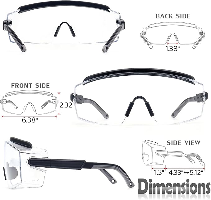 UKNOW Safety Goggles Over Glasses, Anti Fog Safety Glasses with Clear Wraparound Lens, ANSI Z87.1 Protective Eyewear