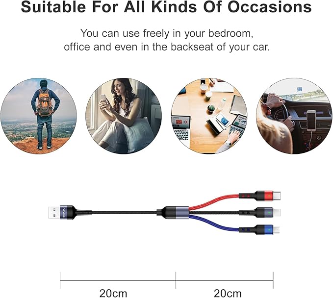 USAMS 2Pack Multi Charging Cable Nylon Braided Short 1FT 4 in 1 USB Charge Cord with Phone Type C Micro USB Connector for Phone/Galaxy and More