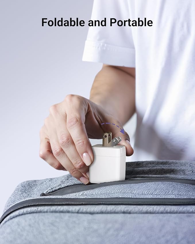 USB C Fast Charging Charger, 30W Dual-Port GaN Nano Charger with Foldable Plug for iPhone 16/15 Series, iPad, Galaxy S24 Ultra and More Series, (White, 1 Pack)