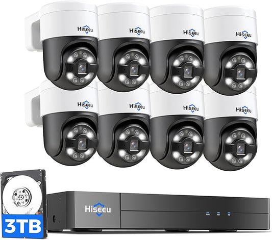 【Human Tracking+300°Pan 90°Tilt】 Hiseeu 4K PoE Security Camera System,Wired NVR Security Camera System w/8 * 5MP PoE PTZ Camera Outdoor&Indoor,2-Way Audio,Color Night Vision,7/24 Record