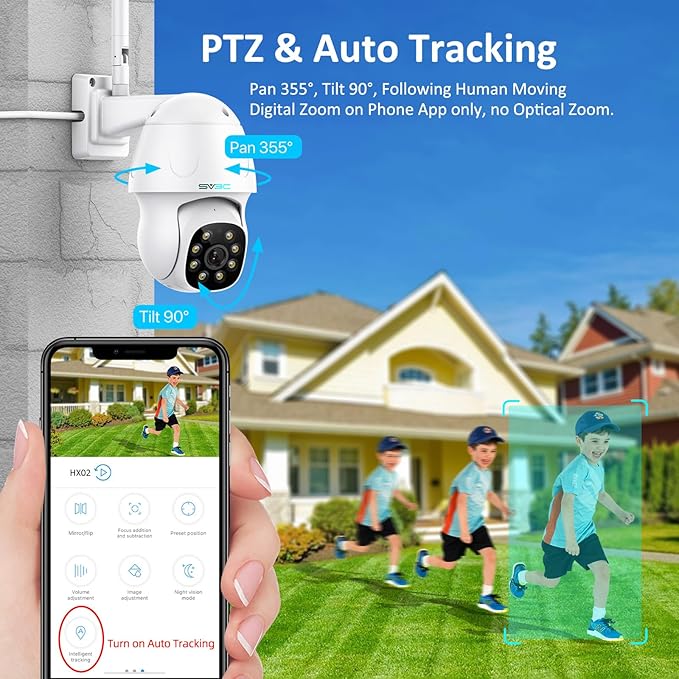 SV3C 4K Security IP Camera Outdoor, 8MP PTZ Pan Tilt Dual Band 2.4G 5G WiFi Cameras with Auto Track, Floodlight Color Night Vision, Human Detect, Onvif, RTSP Browser, 2-Way Audio, FTP, SD Card Record