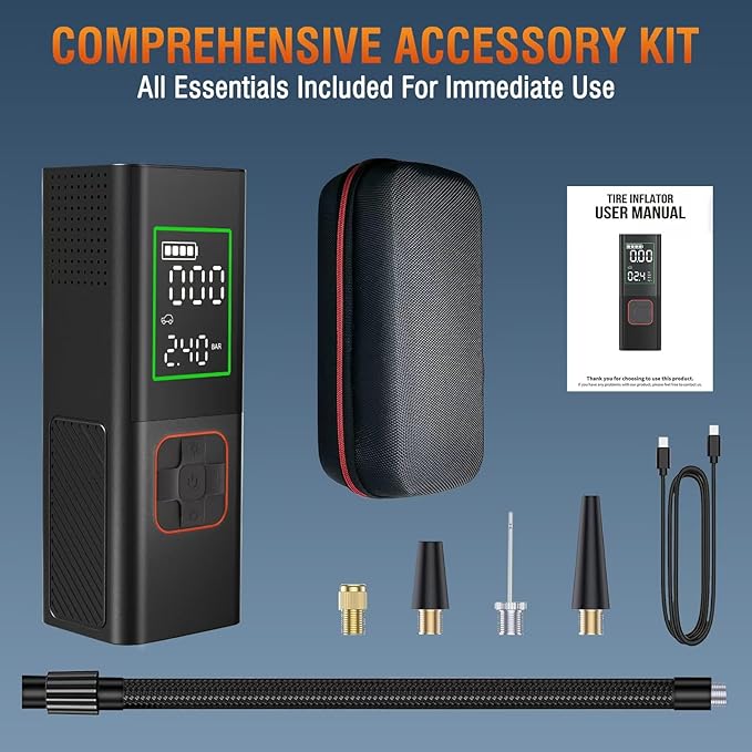 Tire Inflator Portable Air Compressor, 160PSI Cordless Air Pump for Car Tires, Portable Tire Inflator with LED, Electric Bike Tire Pump for Cars, Bikes, Motorcycles, Balls