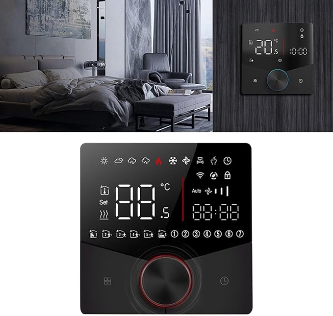 Underfloor Digital Heating Thermostat with Color Display Touch Screen, Smart Programmable Thermostat for Home Room Heating Floor (Black)
