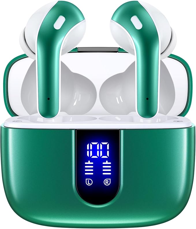 TAGRY 2 Sets X08 Forest Green and Phantom Purple Bluetooth Headphones True Wireless Earbuds 60H Playback Ear Buds with Wireless Charging Case in-Ear Earbuds with Mic