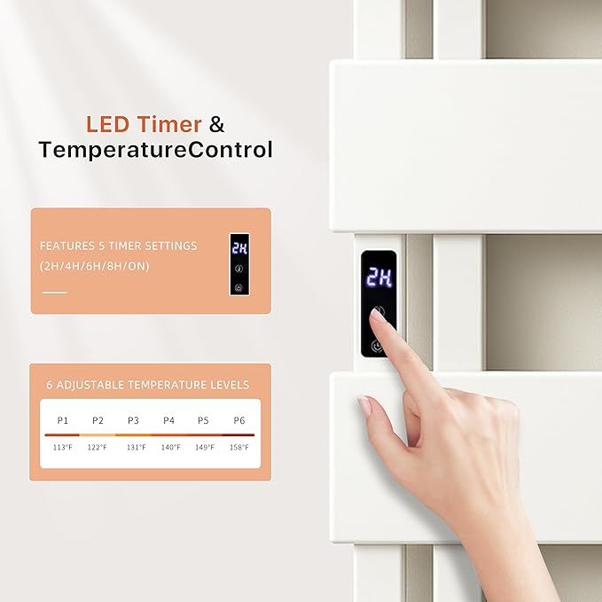 Electric Heated Towel Warmer Rack - Wall-Mounted with Timer & Temperature Control, Plug-in/Hardwired, Fast Heating, Smart Touch Panel