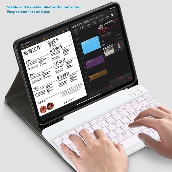 Backlit Bluetooth Keyboard Small Portable Wireless Keyboard Rechargeable Illuminated for Android Samsung Tablet Cell Phone Smartphone iPad A16 11th 10th Generation iPad Pro Air Mini iPhone (White)