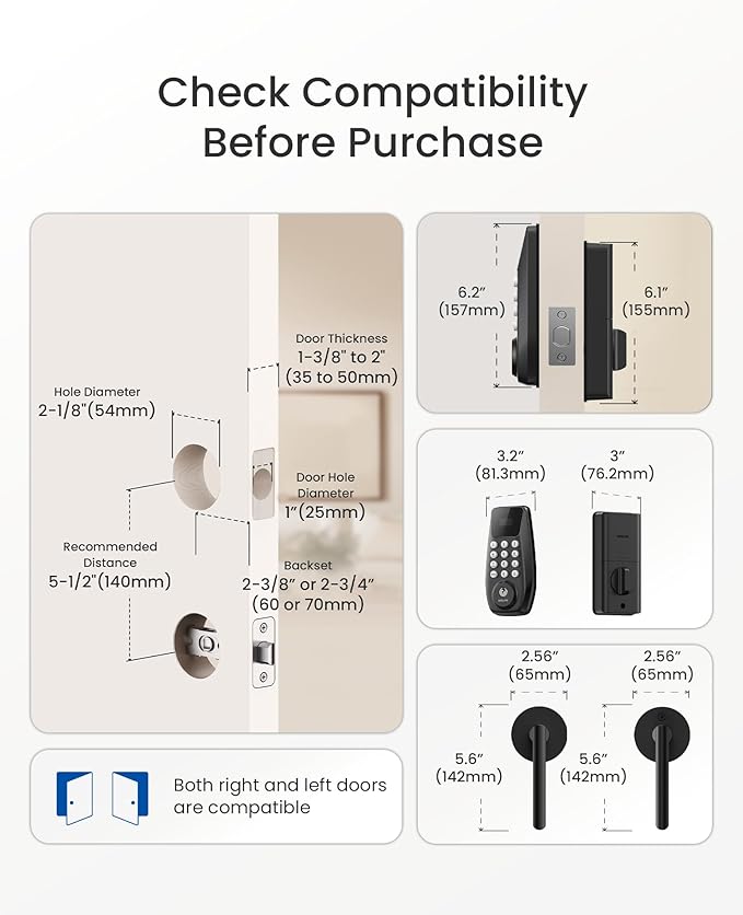 DESLOC C100 Keyless Entry Door Lock with 2 Lever Handles & Display, Electronic Keypad Deadbolt with Screen Digital Smart Front Door Lock Set, Auto Lock, Passage Mode, 12 Months Battery, Black