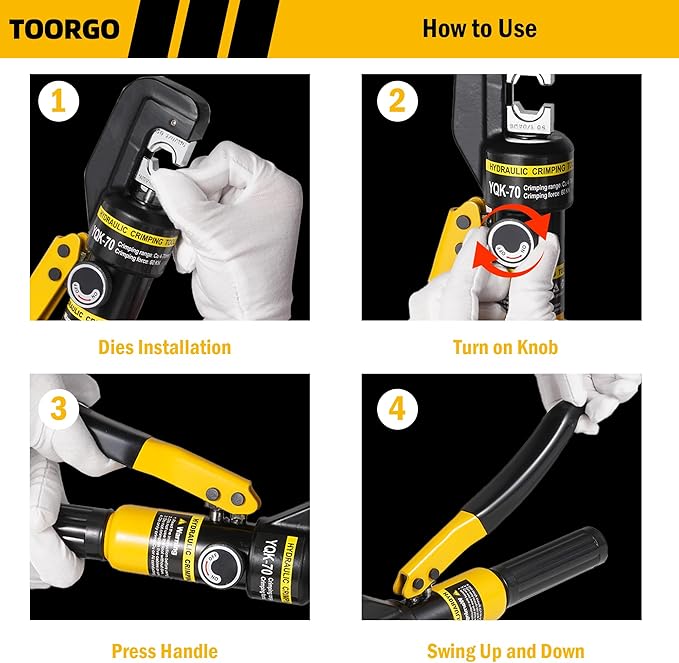 10 Ton Hydraulic Crimping Tool, 12 AWG to 2/0 AWG Hydraulic Crimper with 9 Dies, for Wire Rope, Copper Lugs, Ring Terminals, Electrical Connectors