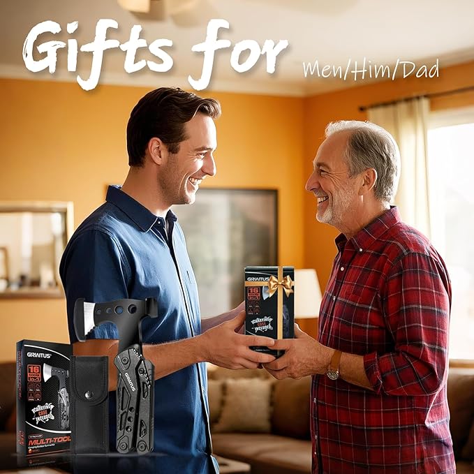 Camping Essentials 16 in 1 Multitool Camping Gear Gifts for Men Dad Multi Tool Survival Gear with Axe Hammer Pliers Saw Screwdrivers Bottle Opener Whistle with Sheath for Hiking Fishing