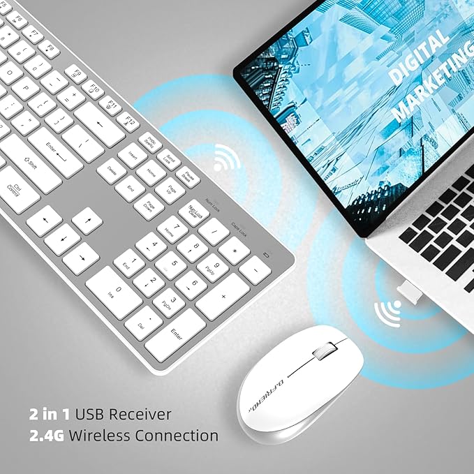 BFRIENDit Wireless Keyboard and Mouse Combo, Ultra - Quiet Chocolate Keys 2.4GHz Connection Slim Wireless Computer Keyboard for Mac, Windows 11/10/8/7/Vista, Microsoft & PC, Smart TV - Silver