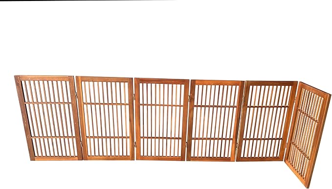Pet Dog Gate Strong and Durable Freestanding Folding Acacia Hardwood Portable Wooden Fence Indoors or Outdoors by Urnporium (Brown Pet Gate, 6 Panel 30" Tall)