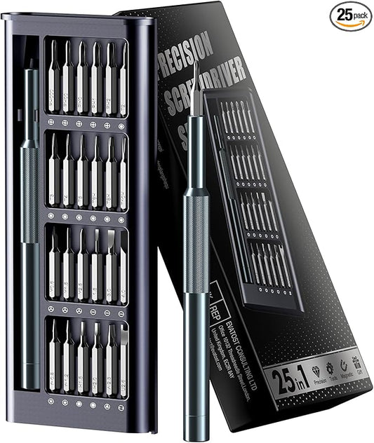 25-in-1 Precision Screwdriver Set, Professional Mini Repair Tool Kit with Magnetic Drivers for Macbook, Laptop, Phone, Watch, Glasses, Ring Doorbell, Electronics, Small Gadget Gift for Men