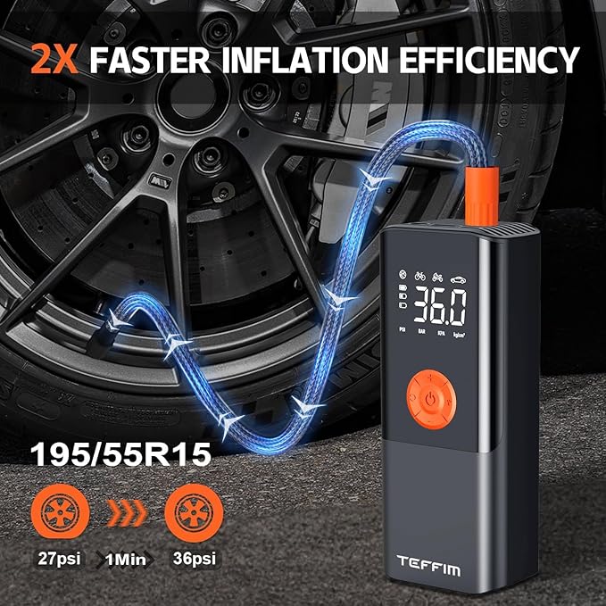 Tire Inflator Portable Air Compressor with Digital Pressure Gauge, 12V Smart Air Pump for Car Tires, Motorcycle, SUV, Electric Bike, Bicycle, Sports Balls with 10000mAh Battery & LED Light (1)