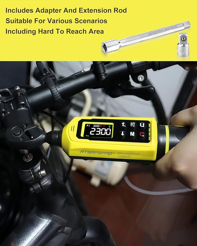 1/4" Digital Torque Wrench (4-265.6 in.lbs) w/Color Screen, 5 Units, ±2% Accuracy, Buzzer/Vibration/LED, Inch Pound Torque Wrench Set Includes Extension & 1/4 to 3/8 Adapter for Bike, Motor, DIY