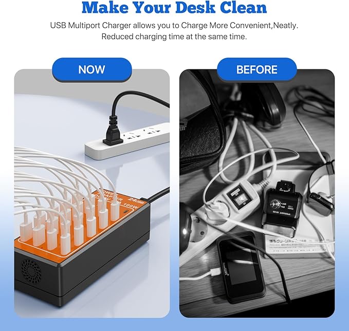 USB C Charging Station, USB Charging Hub, 100W (20A) 24 Port Desktop Wall Charger Power Strip for iPhone 16 15 14 Android Tablet Smart Watch AirPods Samsung Galaxy Pixel USB C Charger