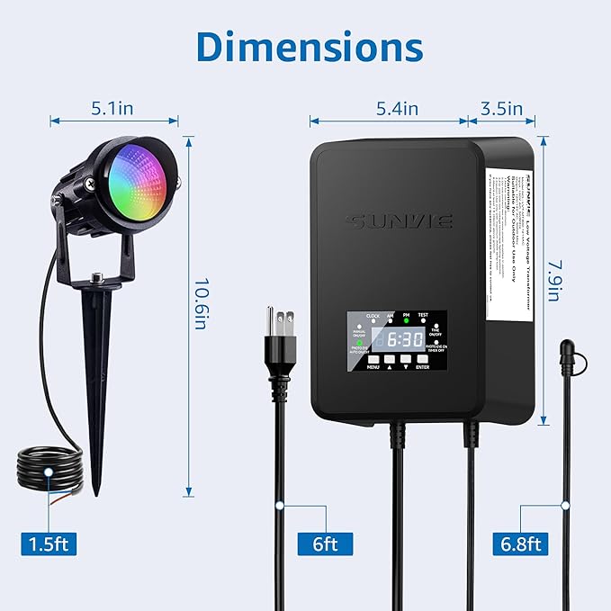 SUNVIE 12 Pack RGBW Color Changing Landscape Lights with 300W Low Voltage Landscape Transformer 12-24V LED Landscape Lighting Kit Waterproof Multicolor Spotlights for Christmas House Yard Tree Garden