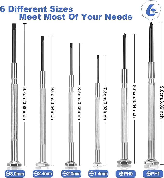6PCS Small Screwdriver Set, Soodeei mini screwdriver set with 6 Different Size Flathead and mini Philips, Premium Tiny Screwdriver for Watch, Toys, Computer, Jewelry, Repair Set.