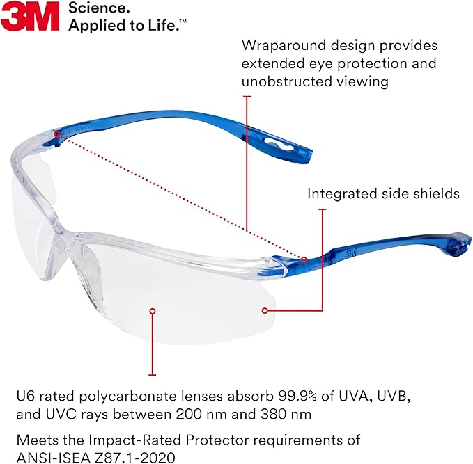 3M Safety Glasses, Virtua CCS and Virtua Sport CCS 2-Pack, Anti-Fog, Anti-Scratch, Clear Lens, ANSI Z87, Corded Ear Plug Control System, Removable Foam Gasket