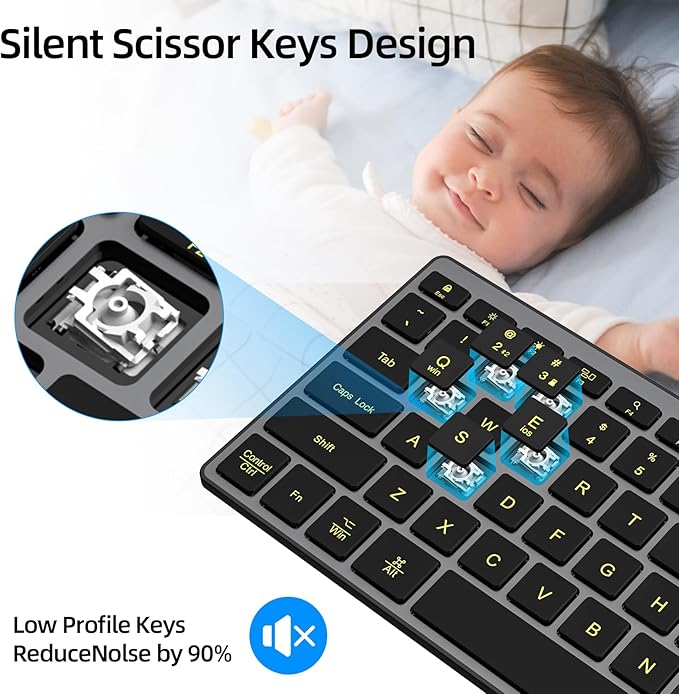 BFRIENDit Wireless Bluetooth Compact Keyboard Ultra - Quiet Chocolate Keys 2.4GHz Connection Slim Wireless Computer Keyboard for Mac, Windows 11/10/8/7/Vista, Microsoft & PC, Smart TV - Black