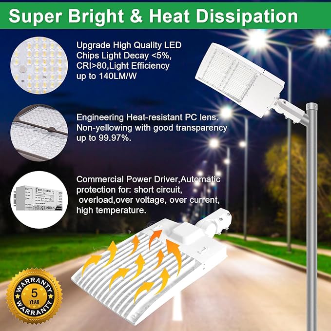 150W LED Parking Lot Light, 5000K 21000LM(140lm/w) LED Shoebox Area Light - Slip Fitter Mount, Dimmable Commercial Street Lighting, Surge Protection Built-in, AC100-277V UL DLC Listed