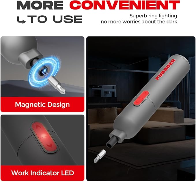 Electric Screwdriver Cordless,3.6V Screwdriver Set Rechargeable,Multitool Magnetic Screwdriver Bits,20 Pieces Bits Gifts for Men (Gray)