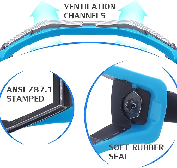 UKNOW Safety Goggles Over Glasses, Anti-Fog Clear Lens, ANSI Z87.1 Protective Eyewear Adjustable Strap, Ideal for Lab Use